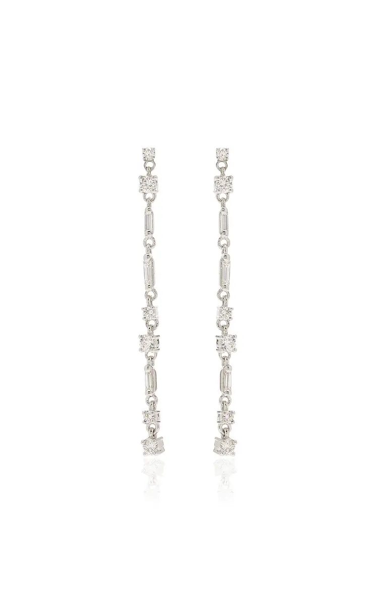 Suzanne Kalan Thin Mix 18K White Gold Diamond Earrings