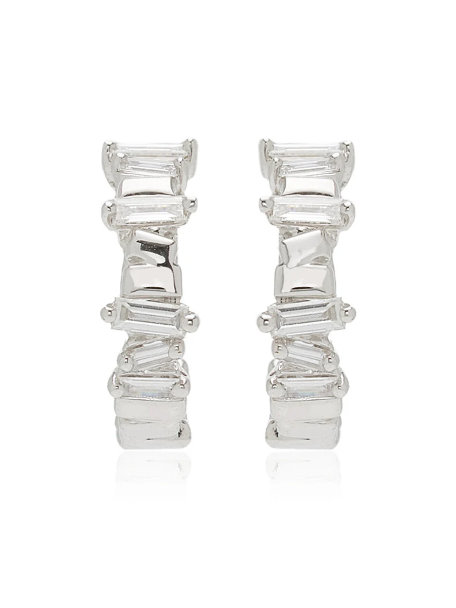 Classic Huggie 18K White Gold Diamond Earrings