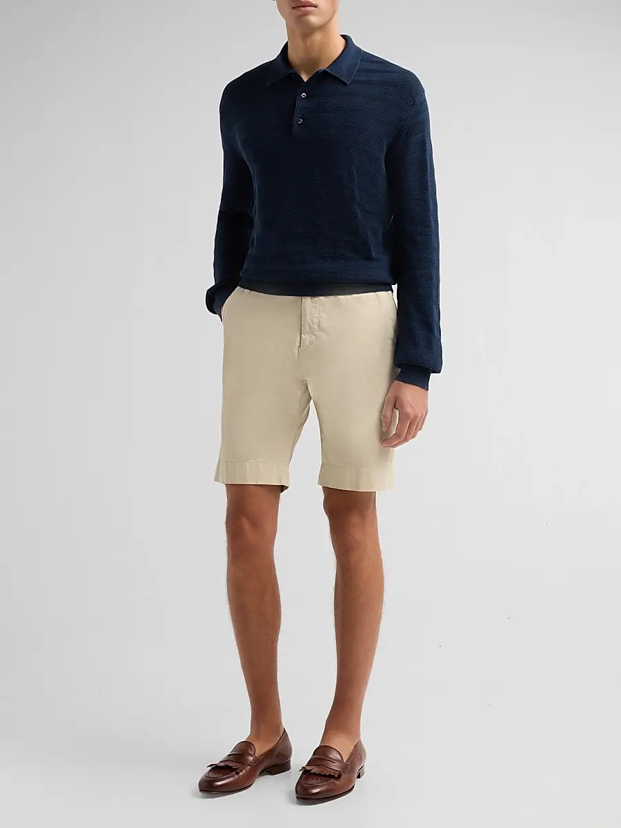 Ralph Lauren Purple Label Men's Tonal Textured Stripe Knit Polo Sweater | Thumbnail 2