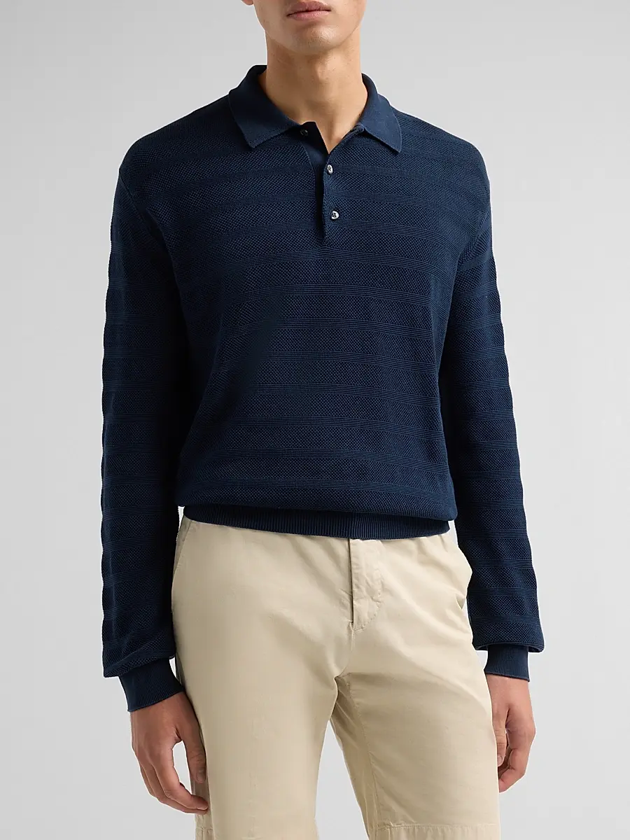 Ralph Lauren Purple Label Men's Tonal Textured Stripe Knit Polo Sweater | Thumbnail 4
