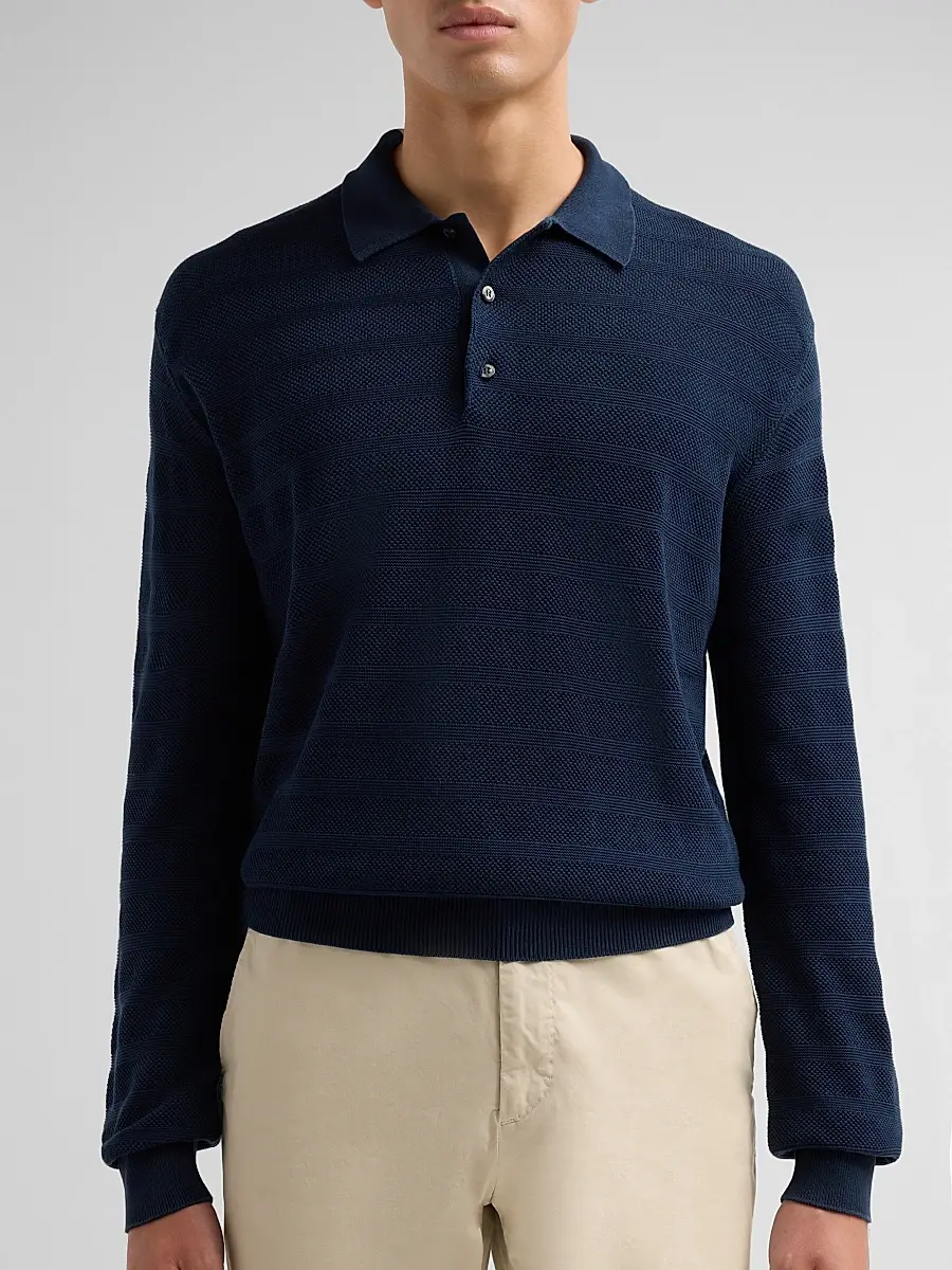 Ralph Lauren Purple Label Men's Tonal Textured Stripe Knit Polo Sweater | Thumbnail 5