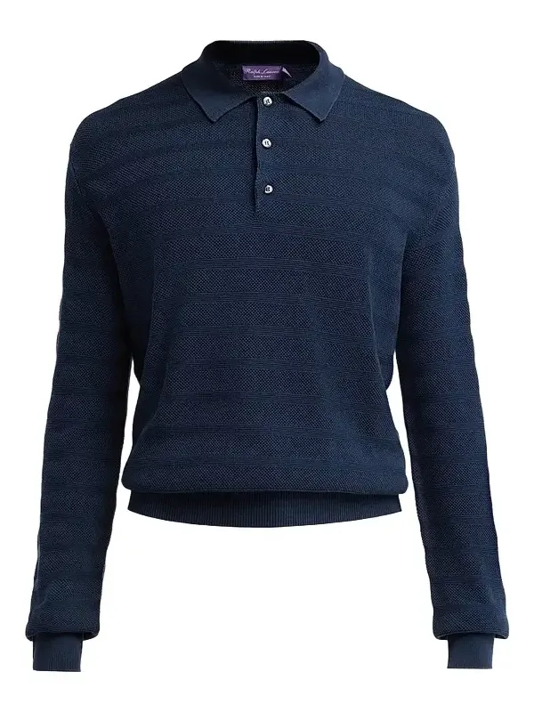 Men's Tonal Textured Stripe Knit Polo Sweater Men's Tonal Textured Stripe Knit Polo Sweater