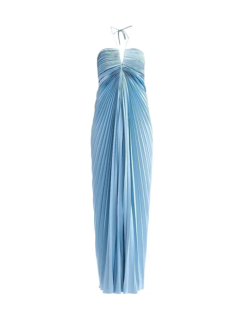 AMUR Women's Ionea Pleated Halterneck Gown - Tropical Dusk | Image 1 AMUR Women's Ionea Pleated Halterneck Gown - Tropical Dusk | Image 1