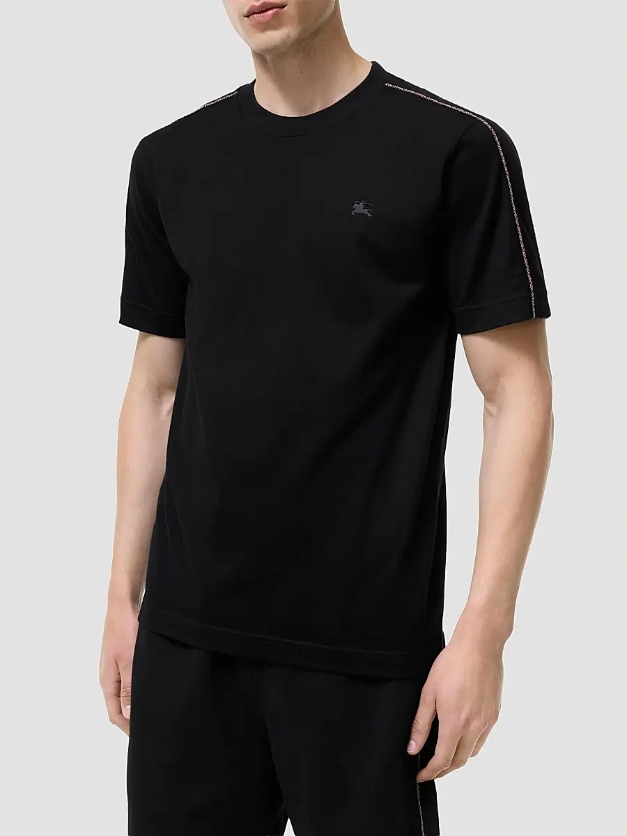 Burberry Men's Seth Check Piping Cotton Crewneck T-Shirt | Thumbnail 2