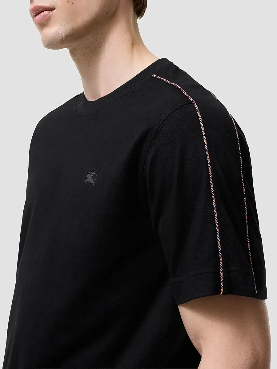 Burberry Men's Seth Check Piping Cotton Crewneck T-Shirt | Thumbnail 3