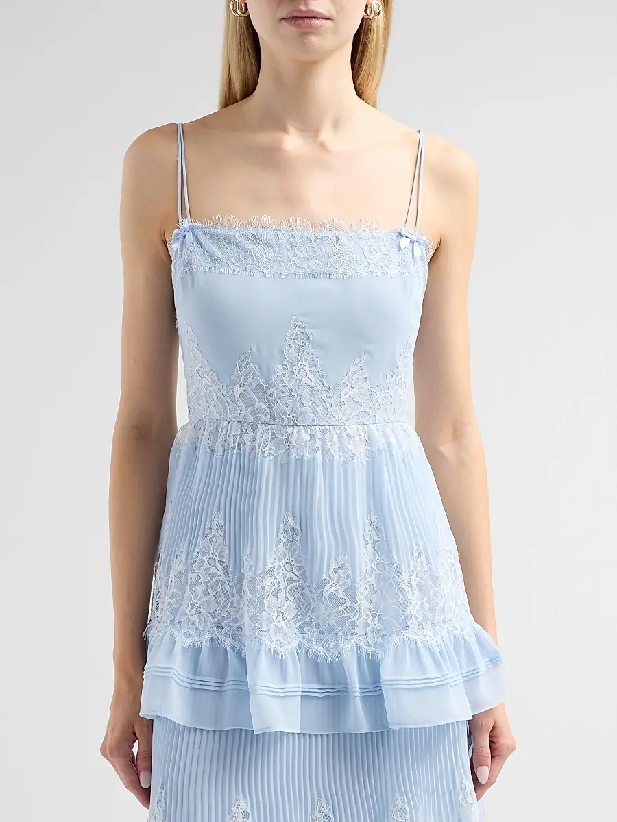 Self-Portrait Women's Chiffon Lace Tiered Midi Dress | Thumbnail 5
