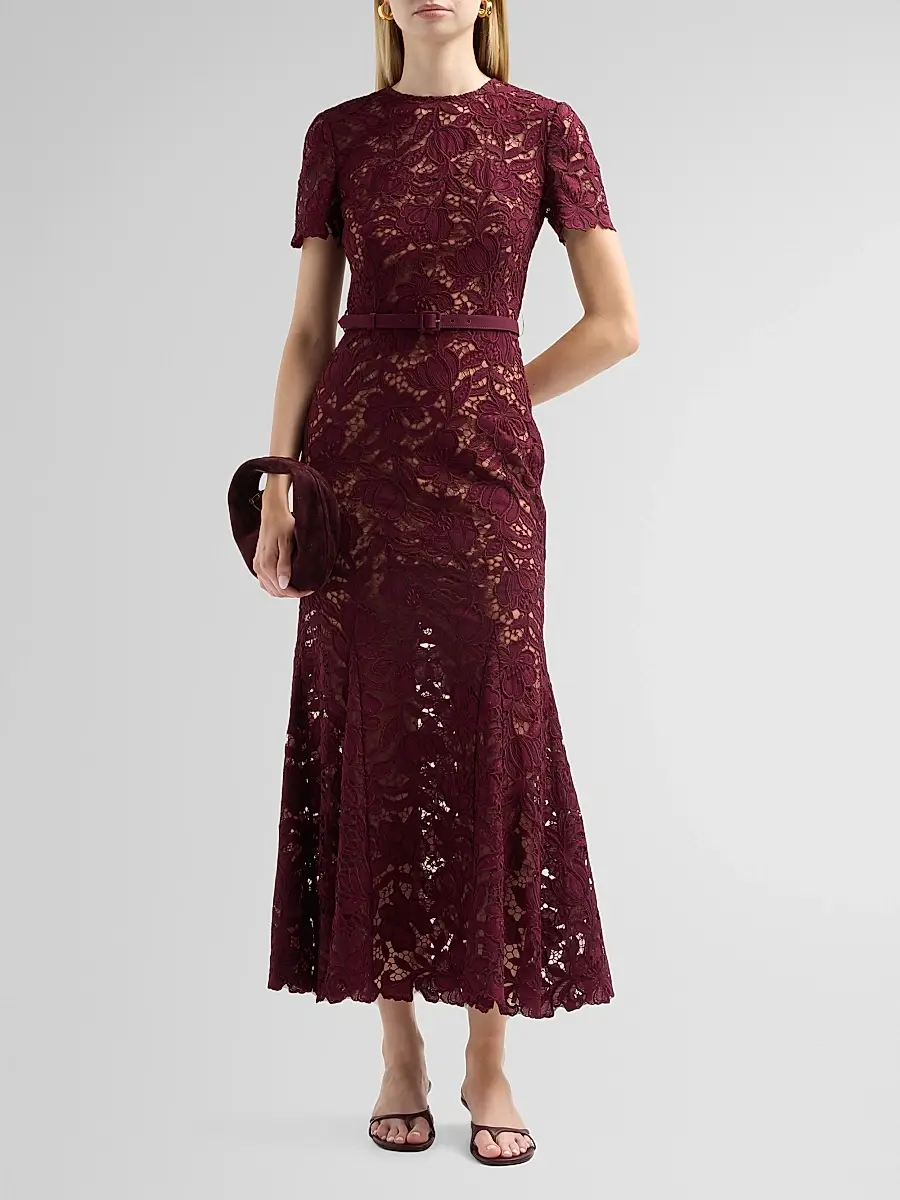 Self-Portrait Women's Lace Belted Midi Dress | Thumbnail 2 Self-Portrait Women's Lace Belted Midi Dress | Thumbnail 2