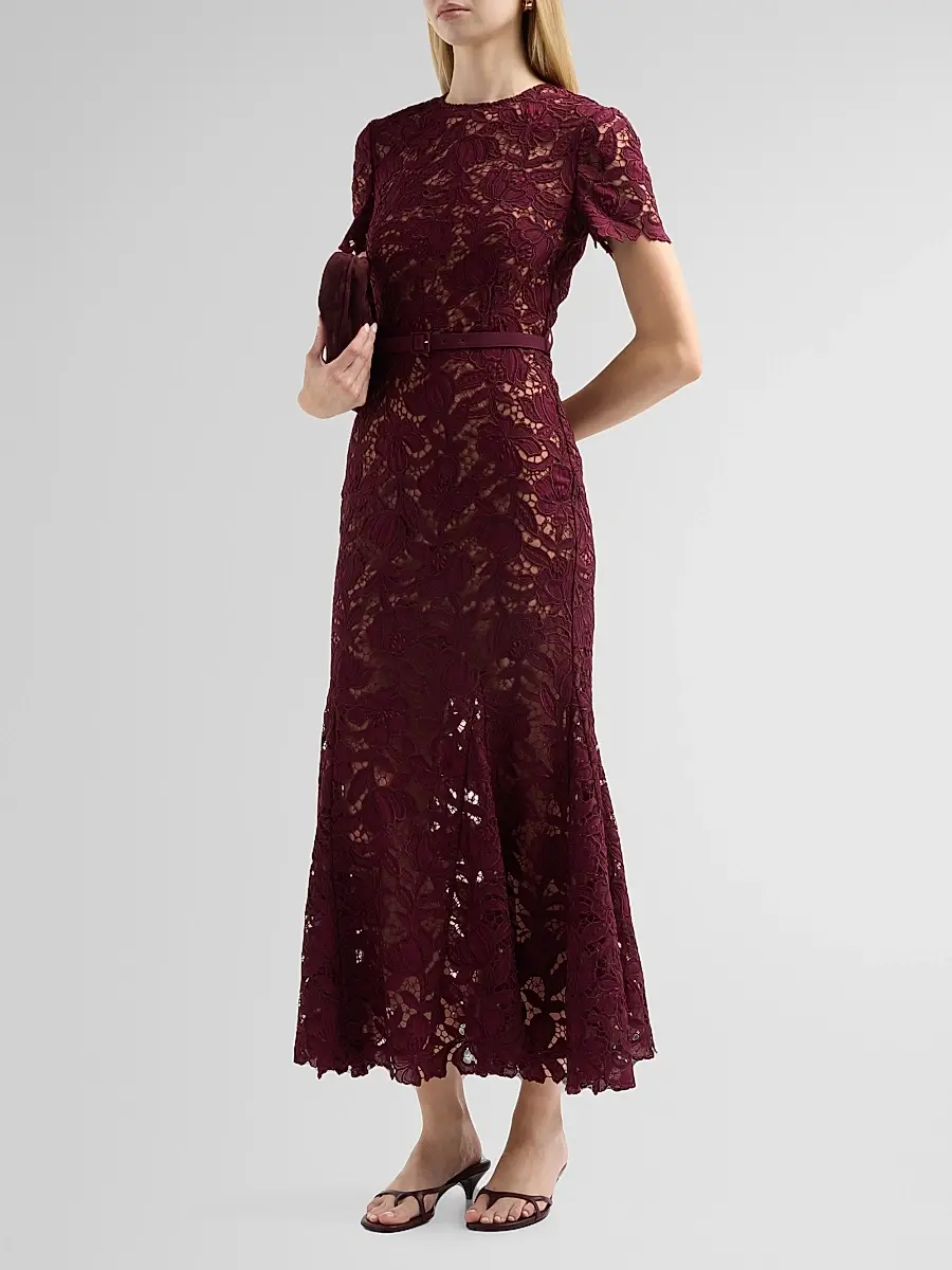 Self-Portrait Women's Lace Belted Midi Dress | Thumbnail 4 Self-Portrait Women's Lace Belted Midi Dress | Thumbnail 4