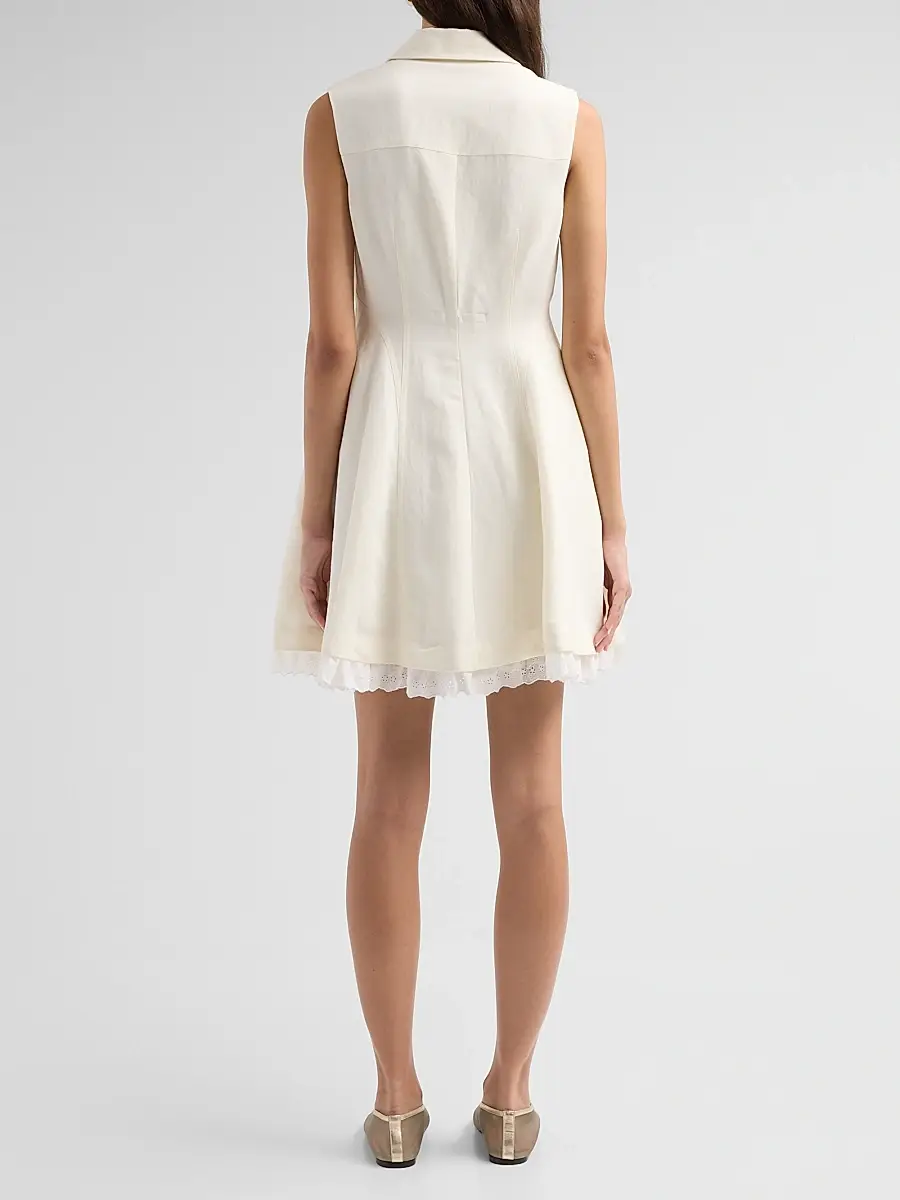 Self-Portrait Women's Linen Sleeveless Mini Shirtdress | Thumbnail 3