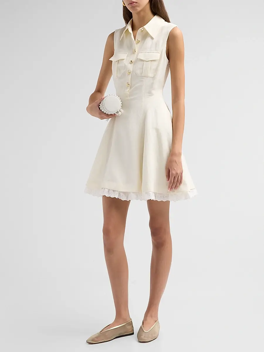 Self-Portrait Women's Linen Sleeveless Mini Shirtdress | Thumbnail 4