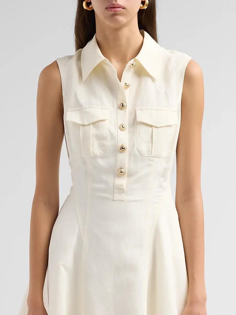 Self-Portrait Women's Linen Sleeveless Mini Shirtdress | Thumbnail 5