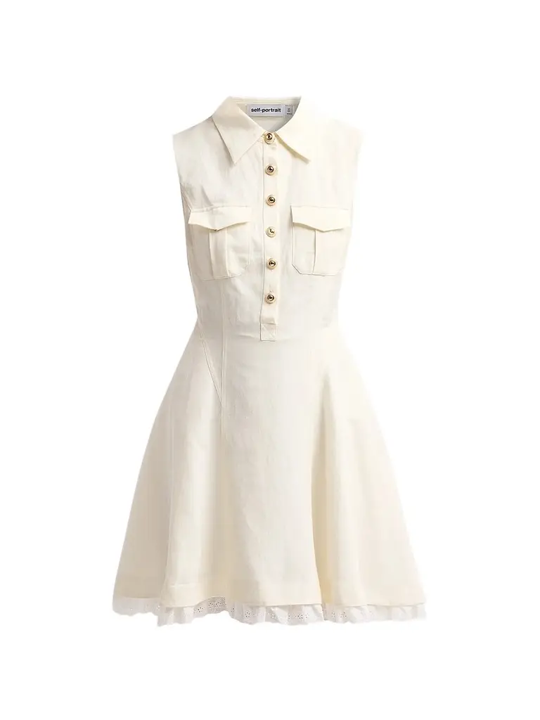 Self-Portrait Women's Linen Sleeveless Mini Shirtdress
