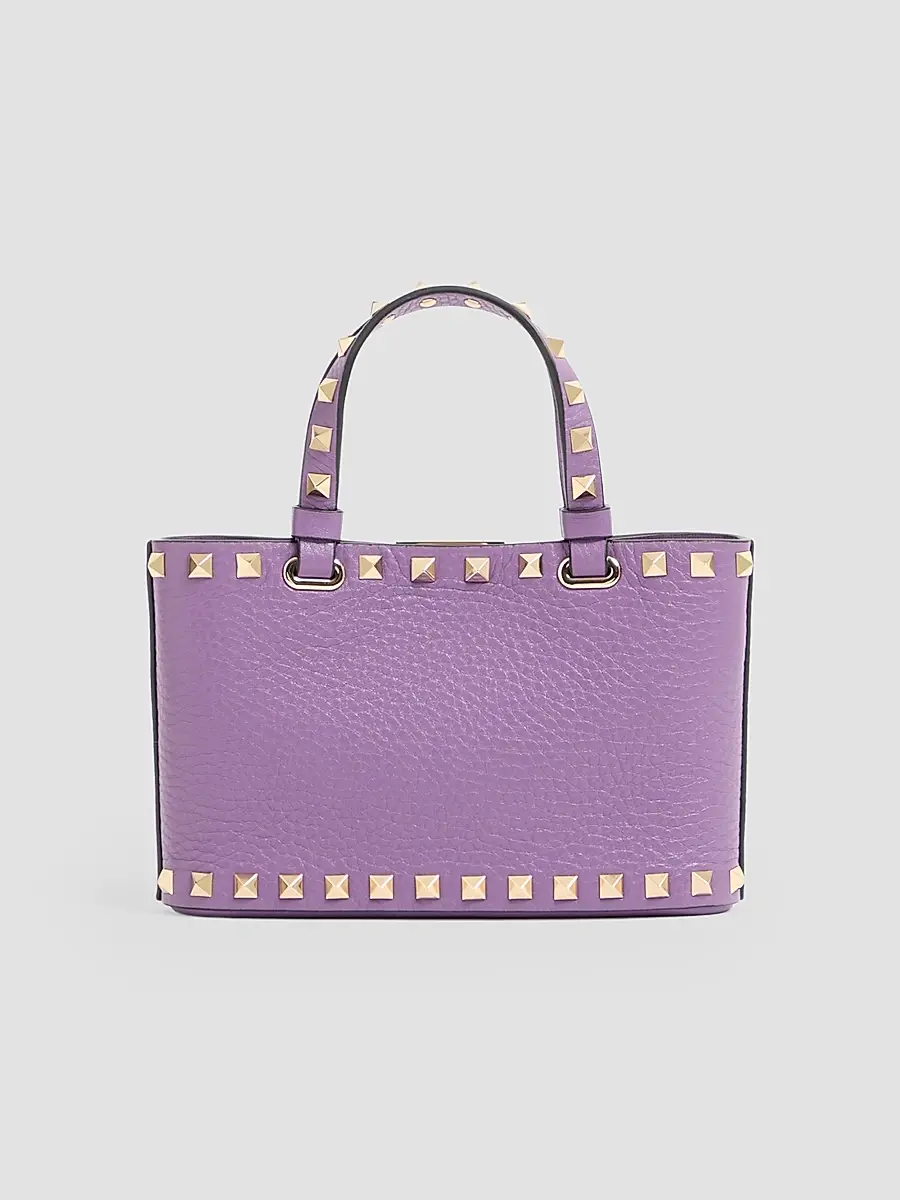 Valentino Women's Rockstud Top Handle Bag in Grainy Calfskin - Purple | Thumbnail 2 Valentino Women's Rockstud Top Handle Bag in Grainy Calfskin - Purple | Thumbnail 2
