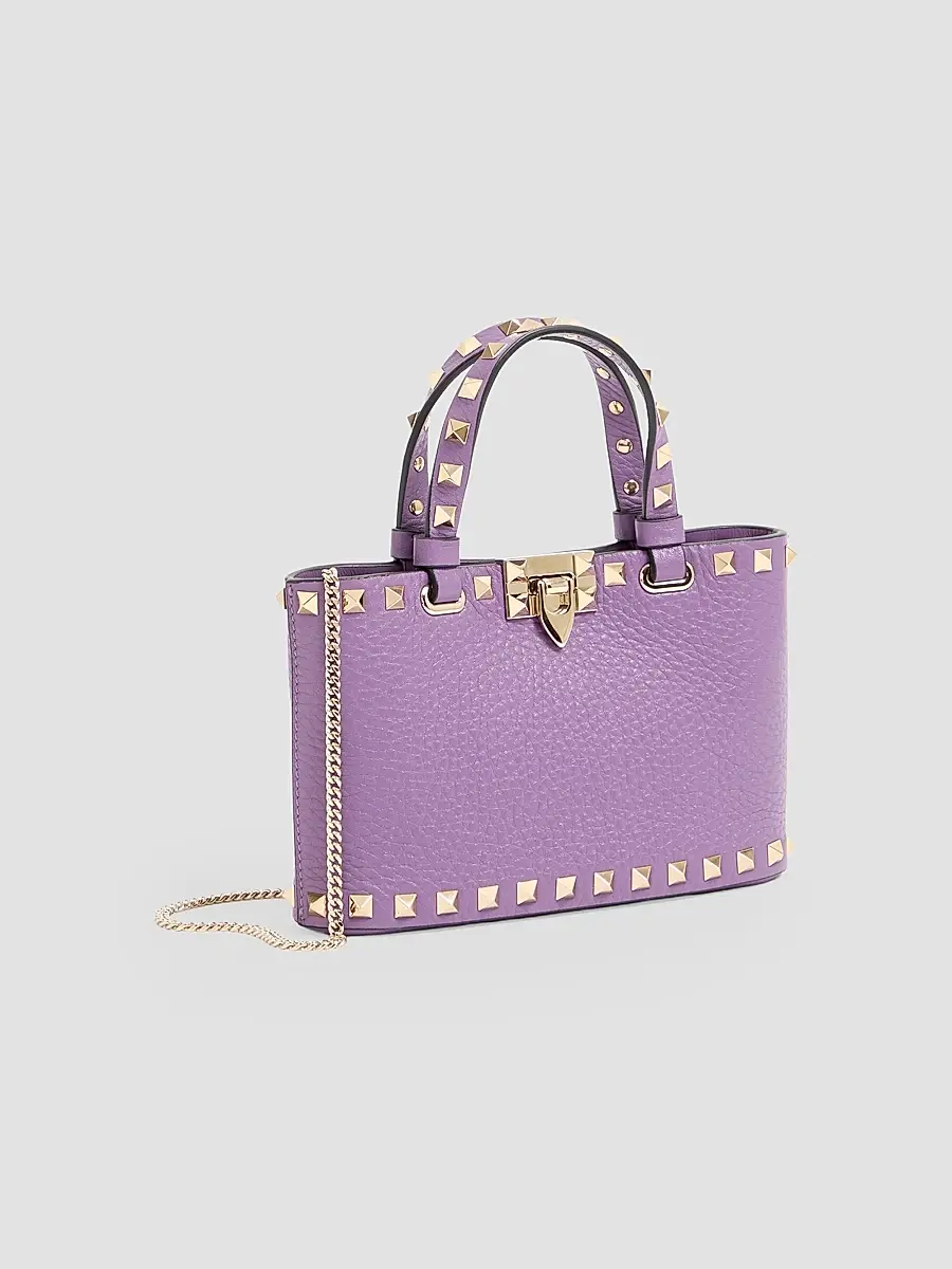 Valentino Women's Rockstud Top Handle Bag in Grainy Calfskin - Purple | Thumbnail 3 Valentino Women's Rockstud Top Handle Bag in Grainy Calfskin - Purple | Thumbnail 3