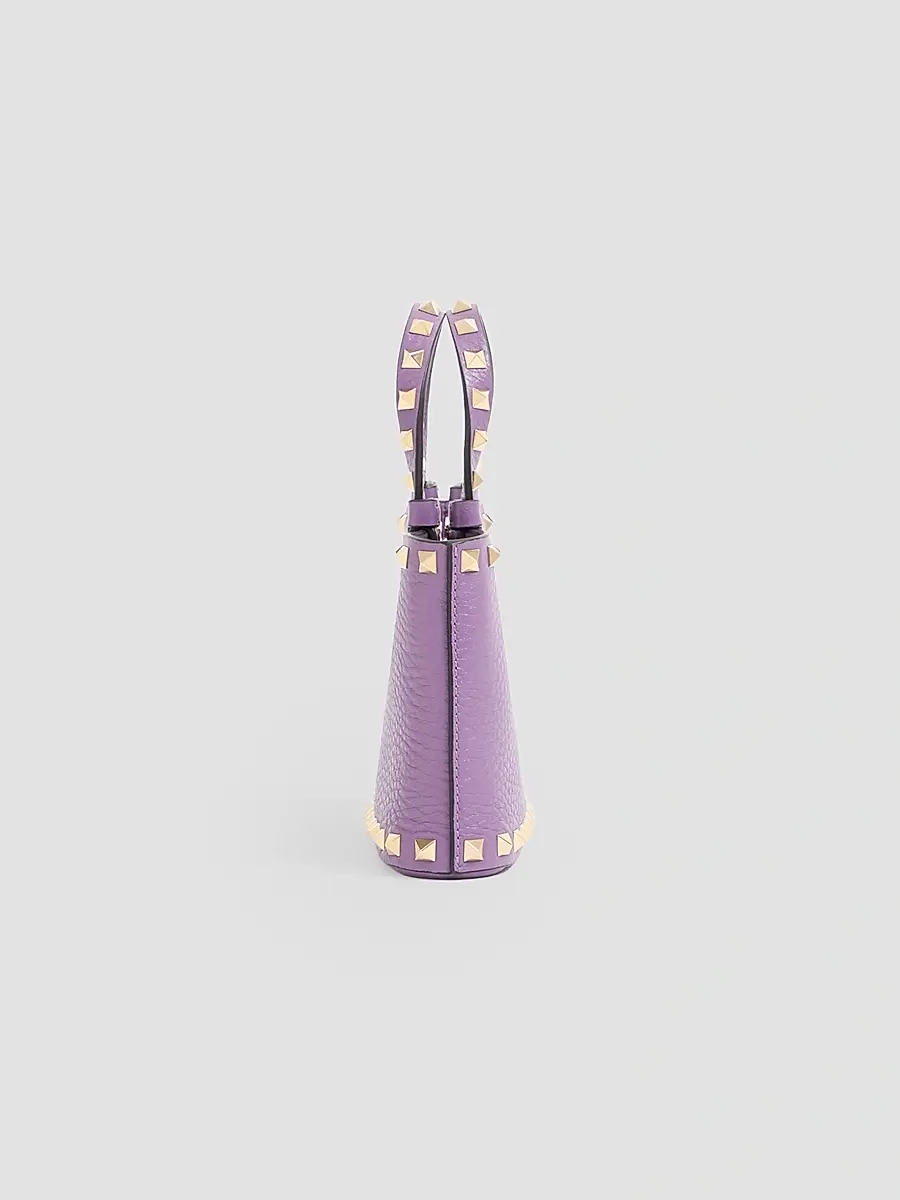 Valentino Women's Rockstud Top Handle Bag in Grainy Calfskin - Purple | Thumbnail 4 Valentino Women's Rockstud Top Handle Bag in Grainy Calfskin - Purple | Thumbnail 4