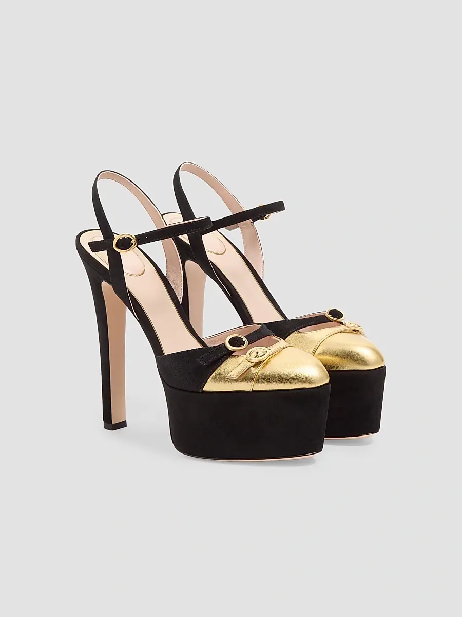 Valentino Women's Crasher Platform 145MM Pumps in Suede - Black Gold | Thumbnail 2 Valentino Women's Crasher Platform 145MM Pumps in Suede - Black Gold | Thumbnail 2