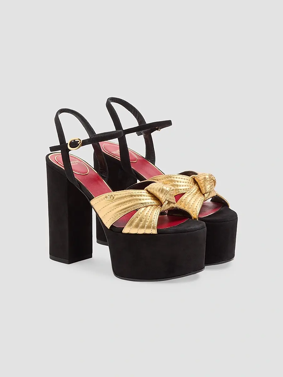 Valentino Women's Crasher Platform 125MM Sandals in Suede - Black Gold | Thumbnail 2 Valentino Women's Crasher Platform 125MM Sandals in Suede - Black Gold | Thumbnail 2