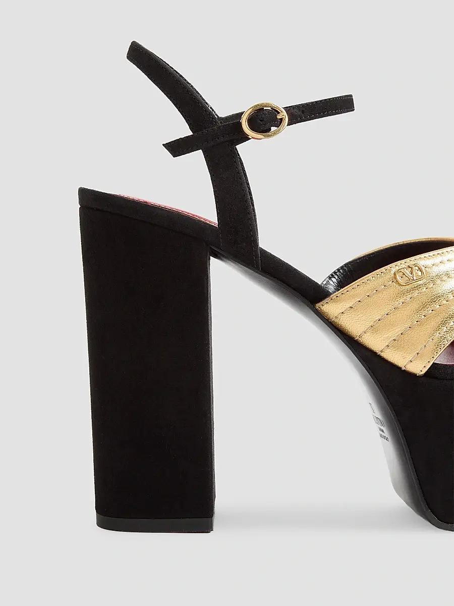 Valentino Women's Crasher Platform 125MM Sandals in Suede - Black Gold | Thumbnail 6 Valentino Women's Crasher Platform 125MM Sandals in Suede - Black Gold | Thumbnail 6