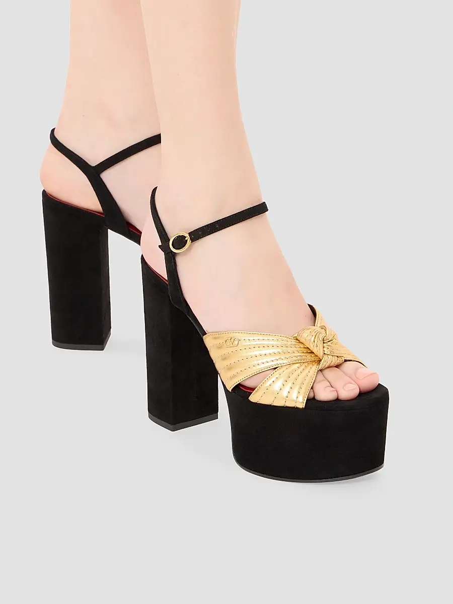 Valentino Women's Crasher Platform 125MM Sandals in Suede - Black Gold | Thumbnail 7 Valentino Women's Crasher Platform 125MM Sandals in Suede - Black Gold | Thumbnail 7