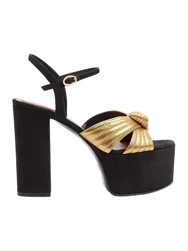 Valentino Women's Crasher Platform 125MM Sandals in Suede - Black Gold | Thumbnail 1 Valentino Women's Crasher Platform 125MM Sandals in Suede - Black Gold | Thumbnail 1