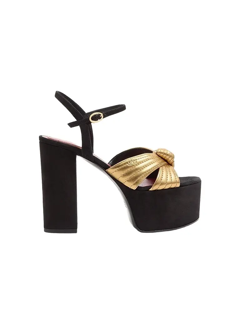 Valentino Garavani Women's Crasher Platform 5MM Sandals in Suede - Black Gold | Image 1 Valentino Garavani Women's Crasher Platform 5MM Sandals in Suede - Black Gold | Image 1