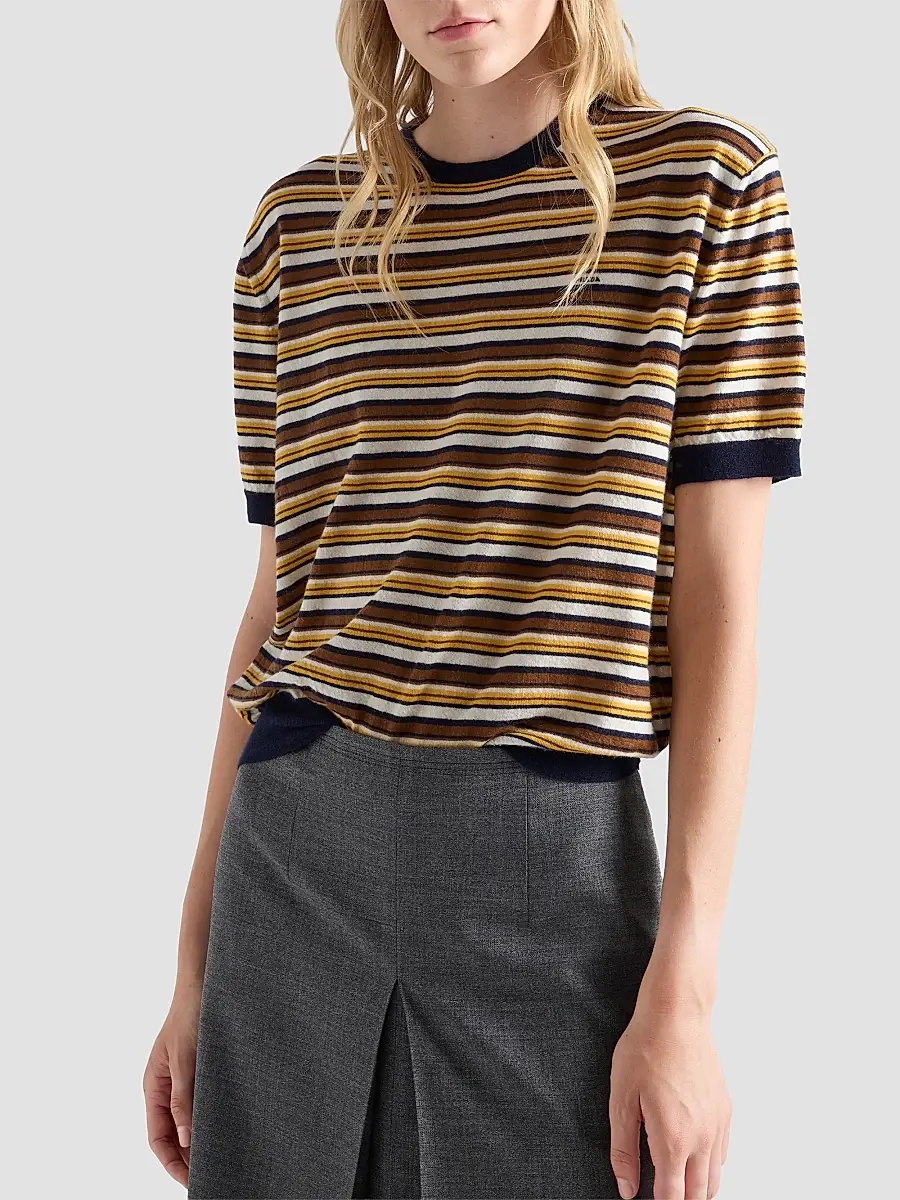 Prada Women's Short-Sleeved Striped Cashmere Sweater | Thumbnail 4
