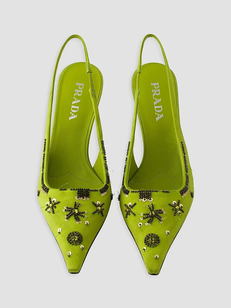 Prada Women's Embroidered Satin Slingback Pumps | Thumbnail 2 Prada Women's Embroidered Satin Slingback Pumps | Thumbnail 2