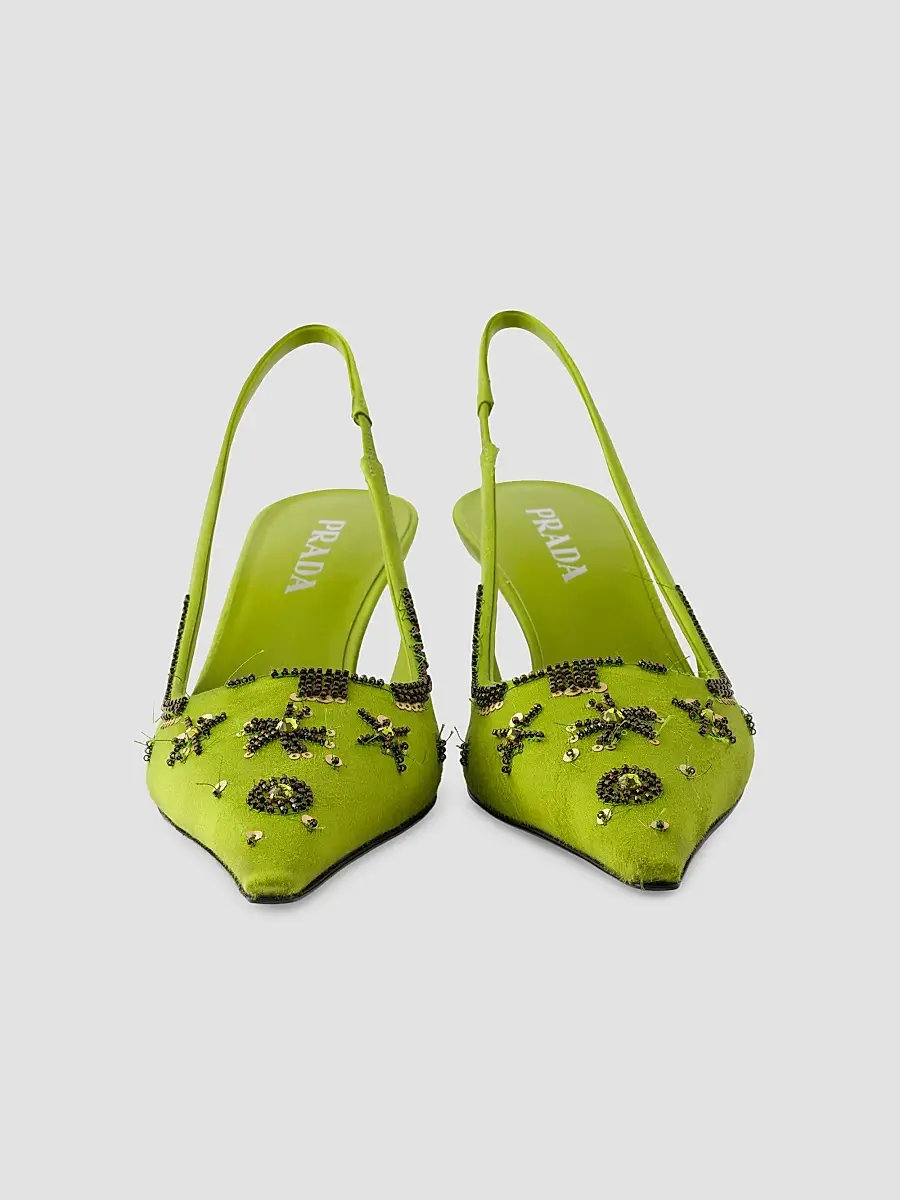 Prada Women's Embroidered Satin Slingback Pumps | Thumbnail 4 Prada Women's Embroidered Satin Slingback Pumps | Thumbnail 4