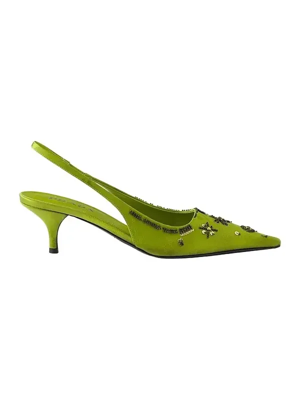 Prada Women's Embroidered Satin Slingback Pumps