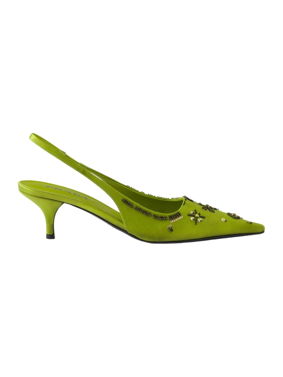 Women's Embroidered Satin Slingback Pumps Women's Embroidered Satin Slingback Pumps