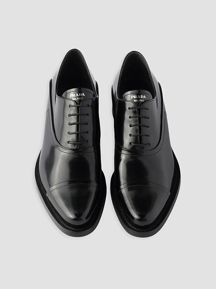 Prada Women's Brushed Leather Lace-Up Oxford Shoes | Thumbnail 2 Prada Women's Brushed Leather Lace-Up Oxford Shoes | Thumbnail 2