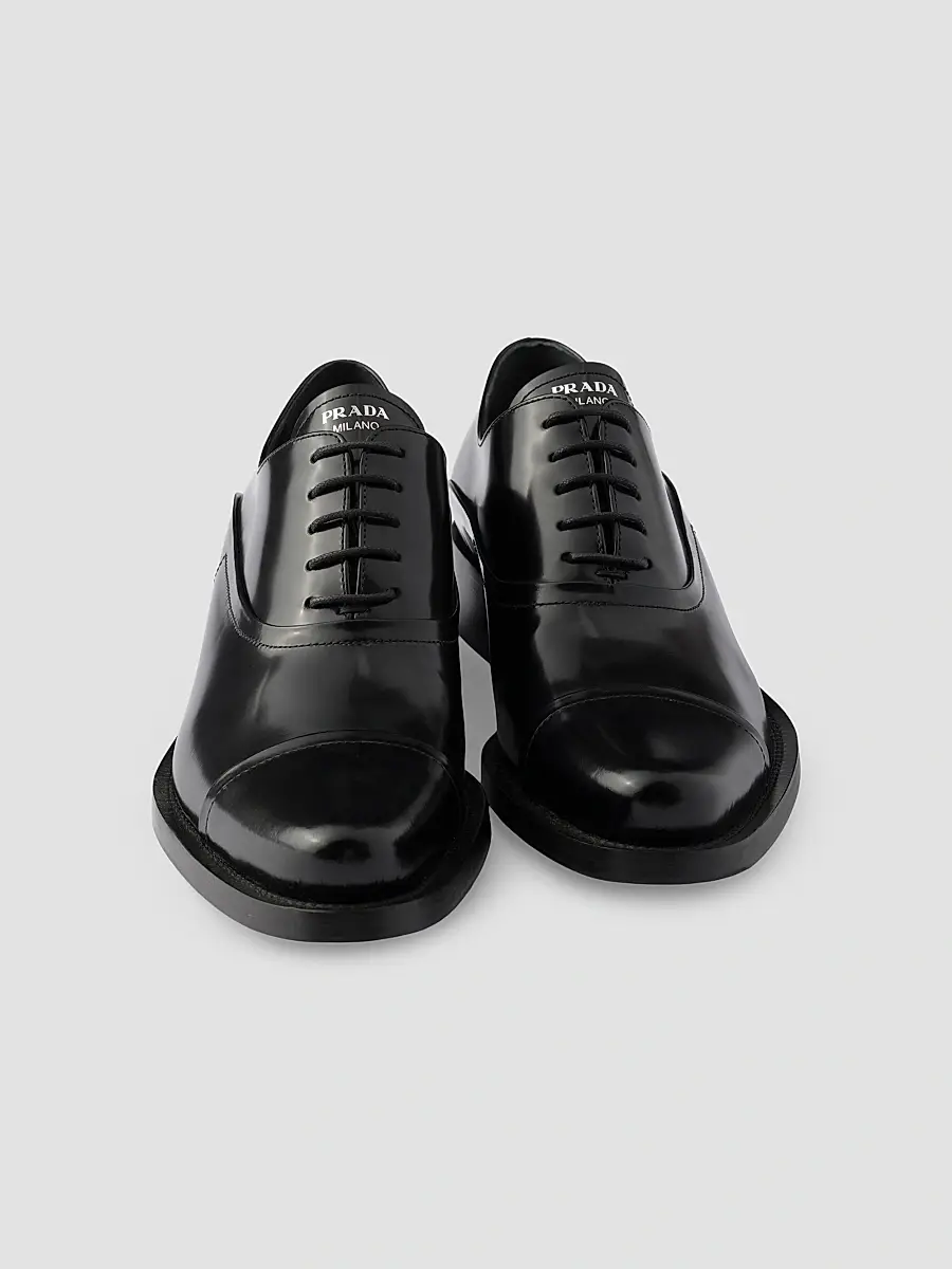 Prada Women's Brushed Leather Lace-Up Oxford Shoes | Thumbnail 4 Prada Women's Brushed Leather Lace-Up Oxford Shoes | Thumbnail 4