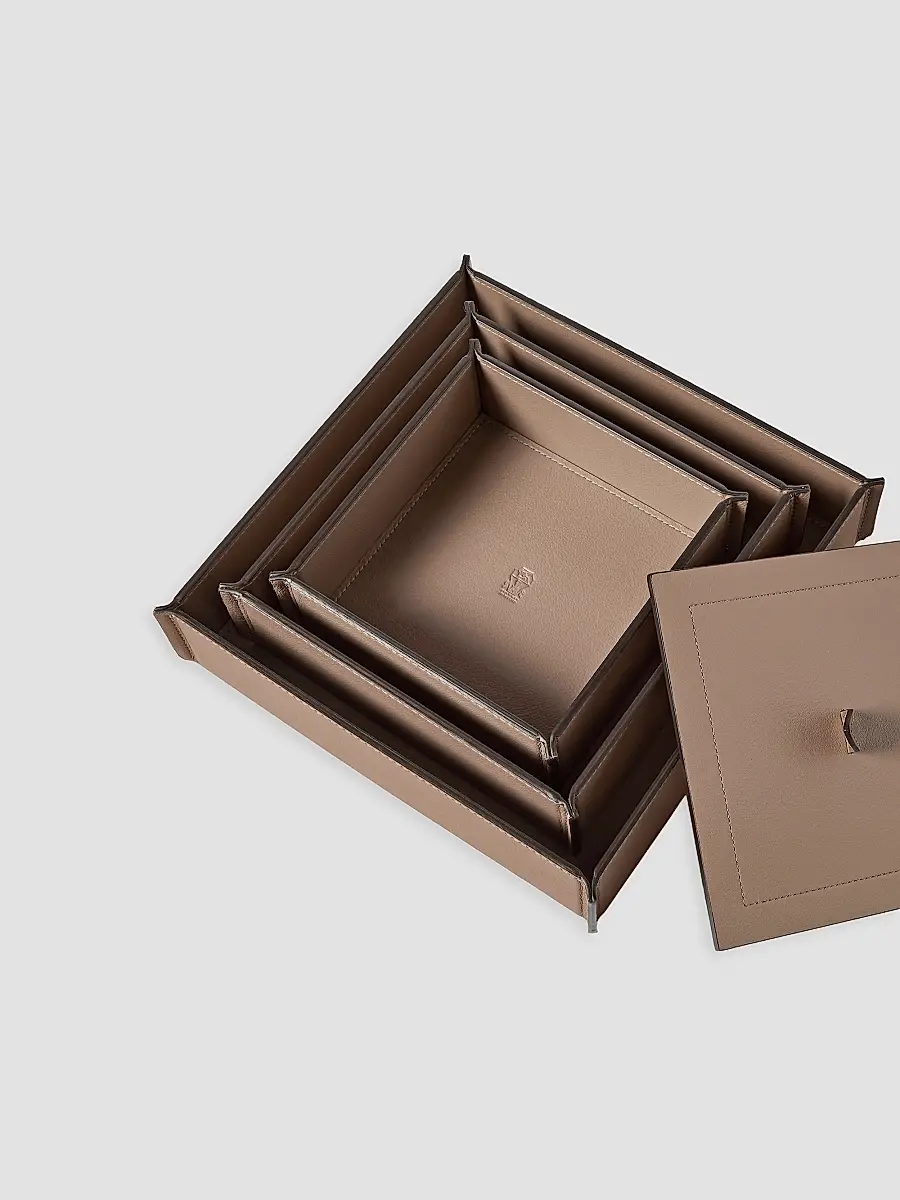 Brunello Cucinelli Trio of Leather Organizer Boxes with Lids - Brown | Thumbnail 3 Brunello Cucinelli Trio of Leather Organizer Boxes with Lids - Brown | Thumbnail 3