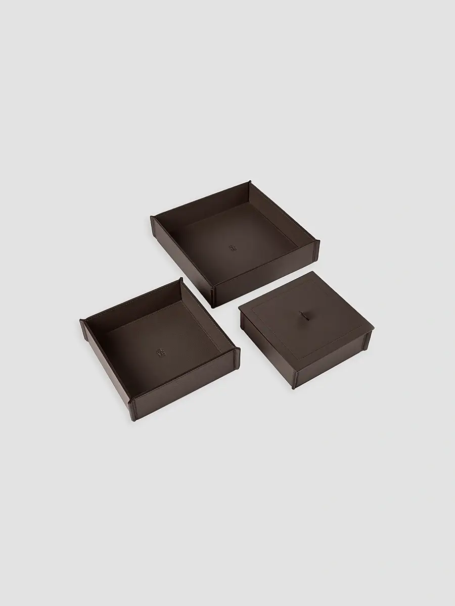 Brunello Cucinelli Trio of Leather Organizer Boxes with Lids - Cigar | Thumbnail 2 Brunello Cucinelli Trio of Leather Organizer Boxes with Lids - Cigar | Thumbnail 2