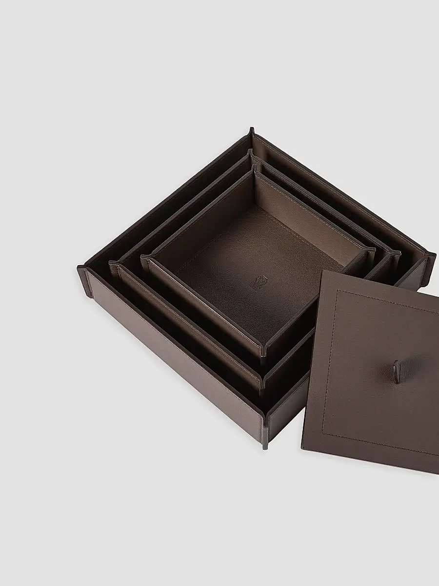 Brunello Cucinelli Trio of Leather Organizer Boxes with Lids - Cigar | Thumbnail 3 Brunello Cucinelli Trio of Leather Organizer Boxes with Lids - Cigar | Thumbnail 3