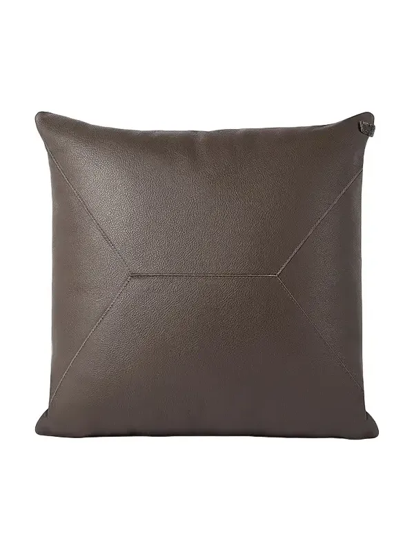 Brunello Cucinelli Grained Leather Cushion with Monili - Cigar