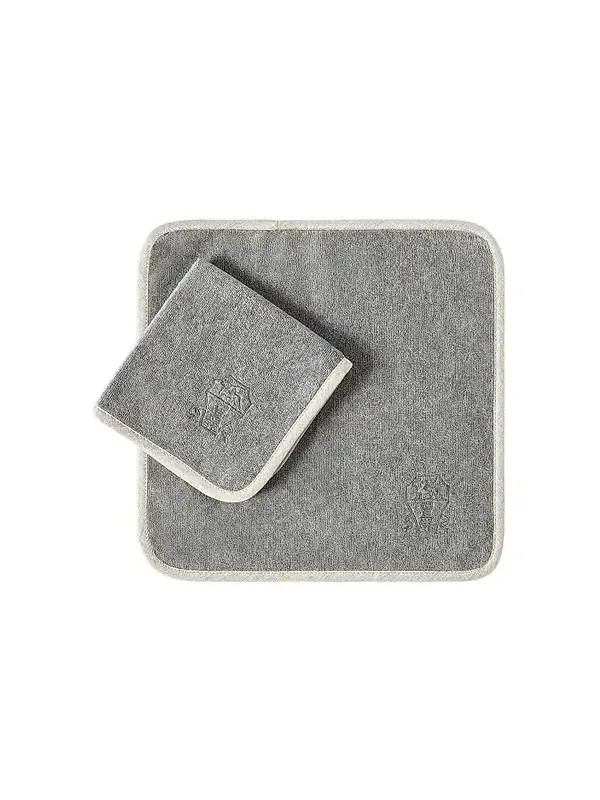 Brunello Cucinelli 2 Piece Cotton Terrycloth Hand Towel Set with Embroidery - Dark Grey
