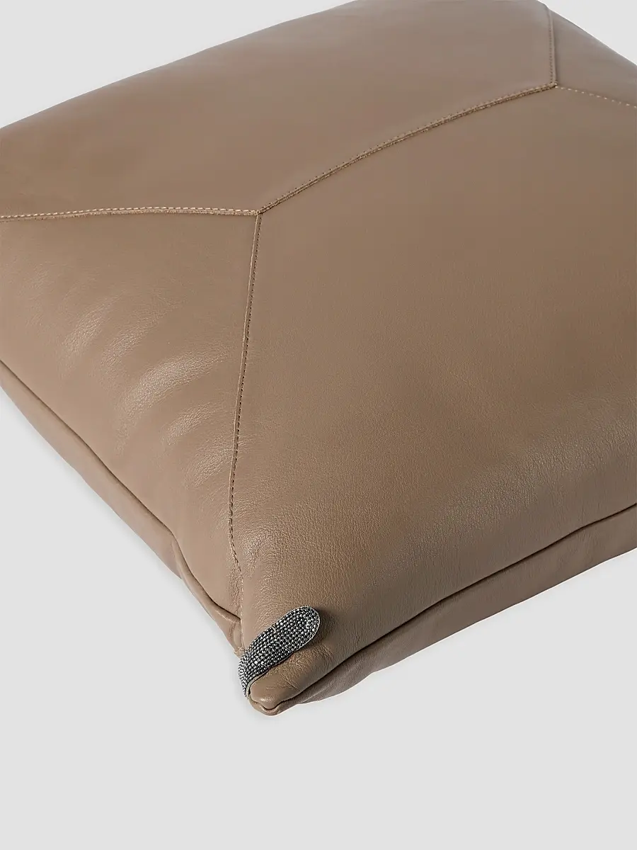Brunello Cucinelli Grained Leather Cushion with Monili - Brown | Thumbnail 3 Brunello Cucinelli Grained Leather Cushion with Monili - Brown | Thumbnail 3
