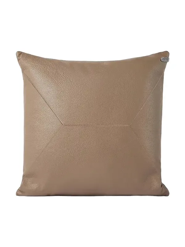 Brunello Cucinelli Grained Leather Cushion with Monili - Brown