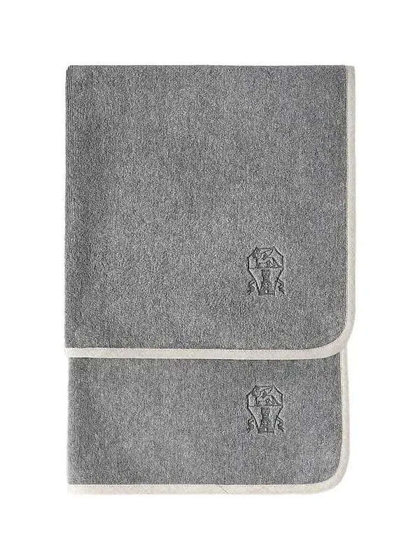 Brunello Cucinelli 2 Piece Cotton Terrycloth Bath Towel Set with Embroidery - Dark Grey