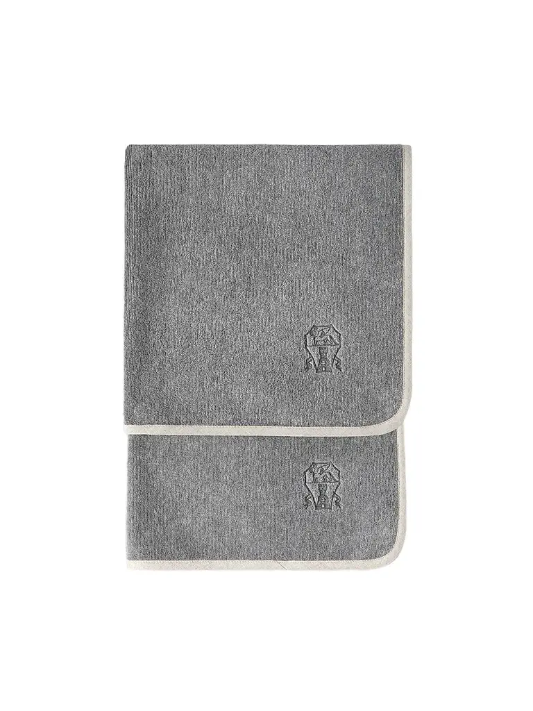 Brunello Cucinelli 2 Piece Cotton Terrycloth Bath Towel Set with Embroidery - Dark Grey