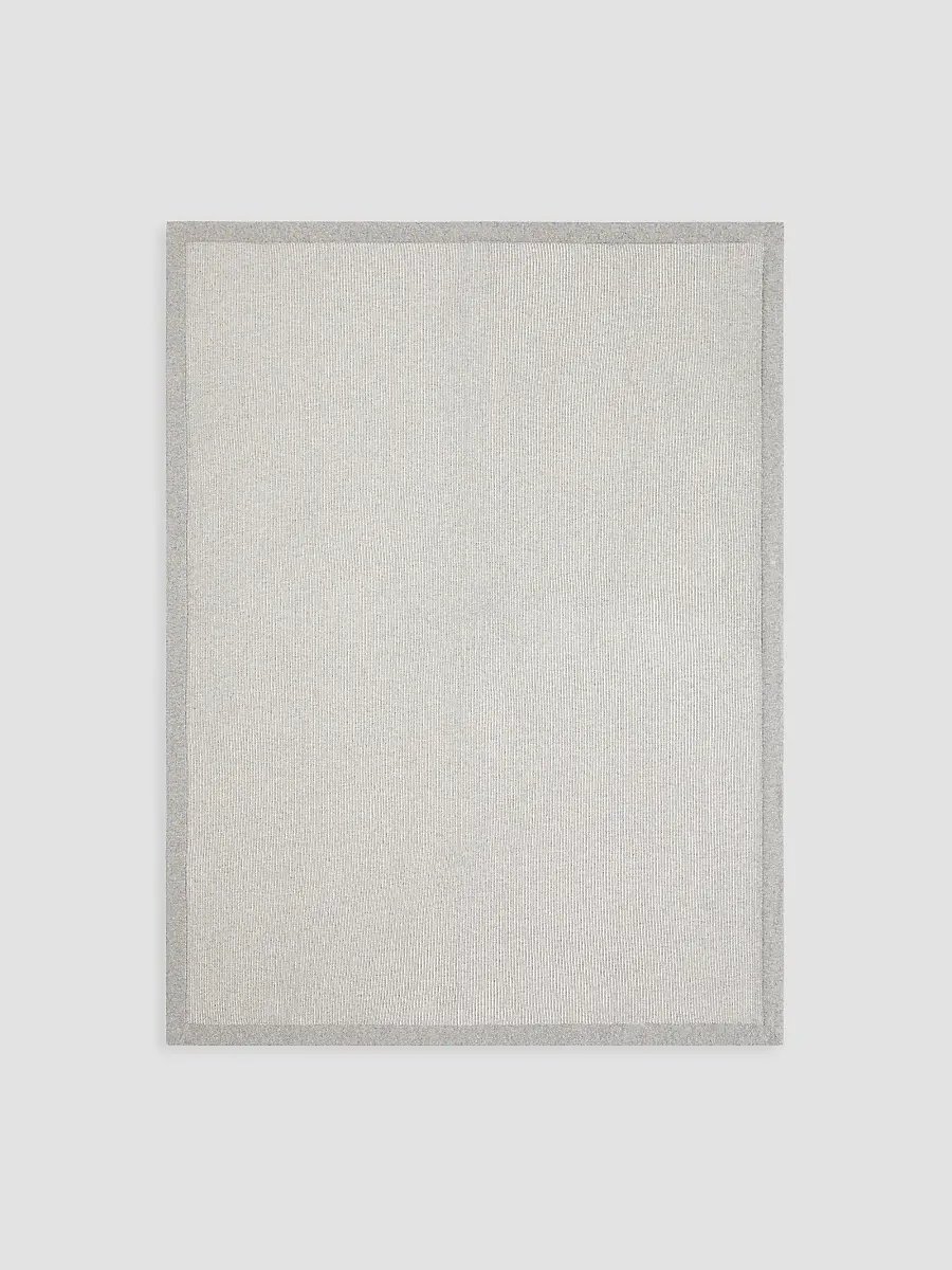 Brunello Cucinelli Cashmere English Rib Knit Throw with Contrast Borders - Medium Grey | Thumbnail 2 Brunello Cucinelli Cashmere English Rib Knit Throw with Contrast Borders - Medium Grey | Thumbnail 2