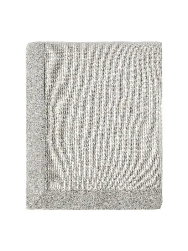 Brunello Cucinelli Cashmere English Rib Knit Throw with Contrast Borders - Medium Grey