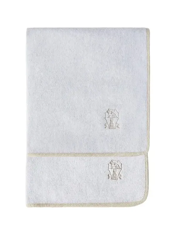 Brunello Cucinelli 2 Piece Cotton Terrycloth Bath Towel Set with Embroidery - Light Grey