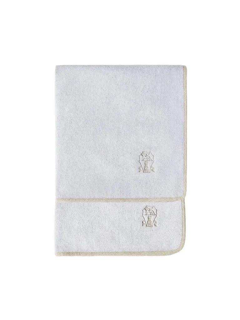 Brunello Cucinelli 2 Piece Cotton Terrycloth Bath Towel Set with Embroidery