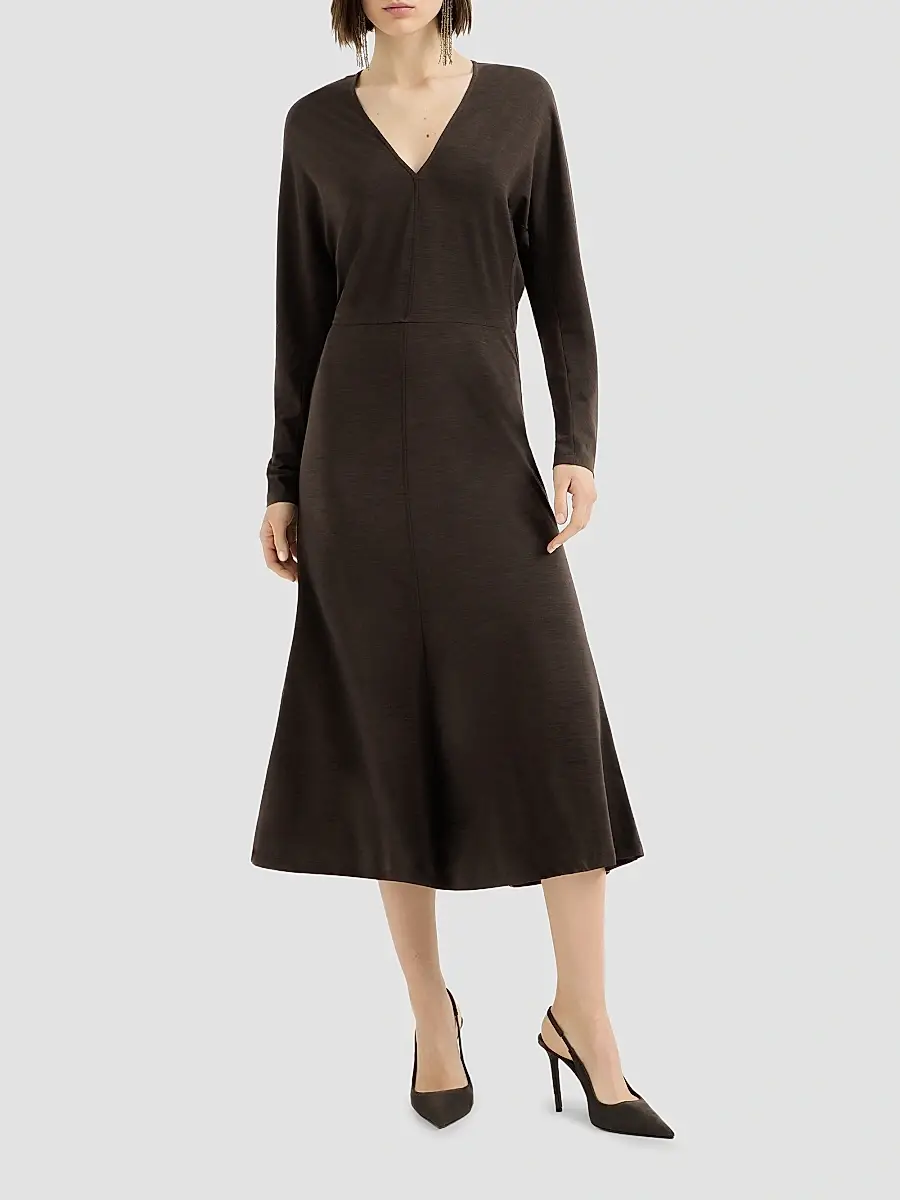 Brunello Cucinelli Women's Techno Wool Jersey Dress with Monili - Coffee | Thumbnail 3 Brunello Cucinelli Women's Techno Wool Jersey Dress with Monili - Coffee | Thumbnail 3