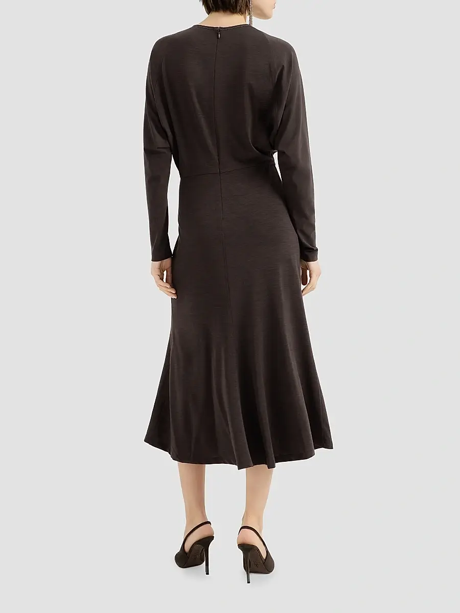 Brunello Cucinelli Women's Techno Wool Jersey Dress with Monili - Coffee | Thumbnail 4 Brunello Cucinelli Women's Techno Wool Jersey Dress with Monili - Coffee | Thumbnail 4