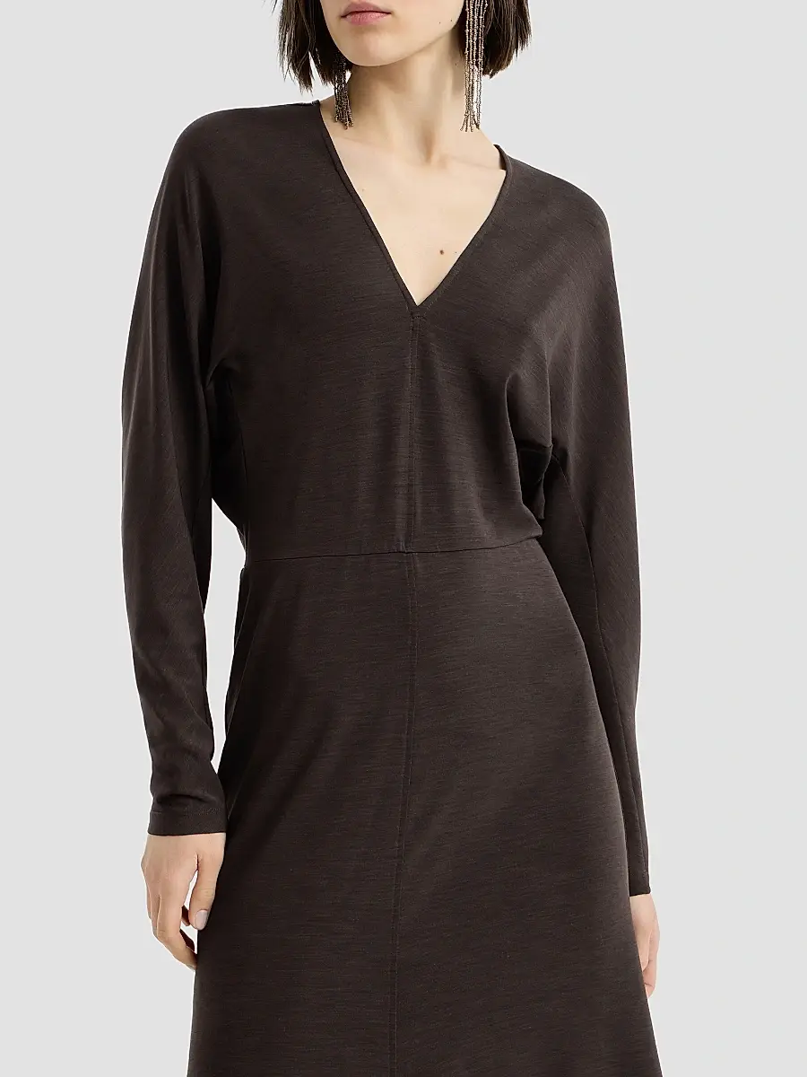 Brunello Cucinelli Women's Techno Wool Jersey Dress with Monili - Coffee | Thumbnail 5 Brunello Cucinelli Women's Techno Wool Jersey Dress with Monili - Coffee | Thumbnail 5