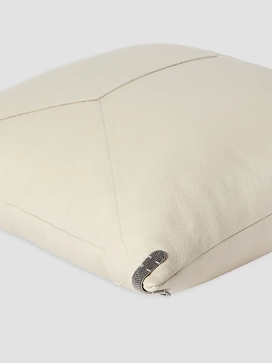 Brunello Cucinelli Grained Leather Cushion with Monili - Ivory | Thumbnail 3