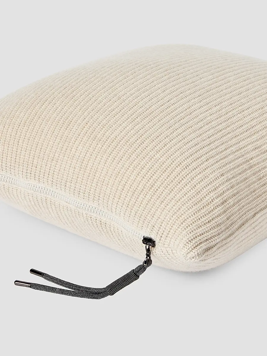 Brunello Cucinelli Cashmere English Rib Knit Cushion with Shiny Zipper Pull | Thumbnail 2 Brunello Cucinelli Cashmere English Rib Knit Cushion with Shiny Zipper Pull | Thumbnail 2